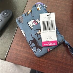 Vera Bradley Blue Cat Print ID Holder with Lanyard